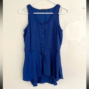 Kensie Women's blouse small blue silk flowy top sleeveless button up satin shirt